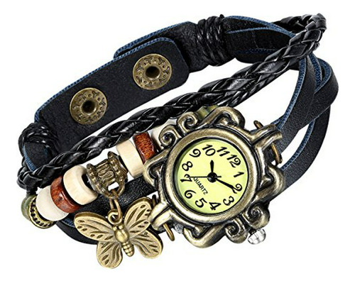 Reloj Pulsera Mariposa Cuero Trenzado.