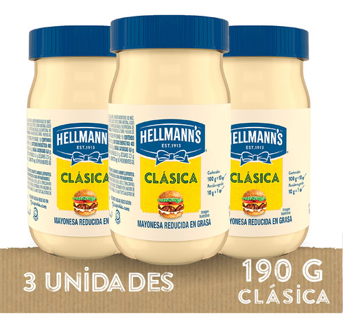 Mayonesa Clásica Hellmanns 190 Gr 3 Unds