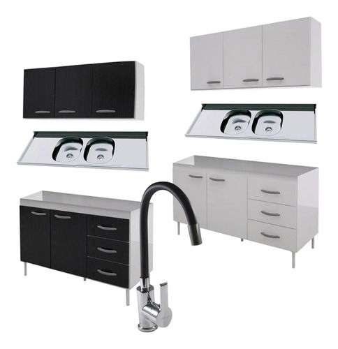 Imagen 4 de 10 de Combo Cocina Bajo Mesada Bacha Acero Alacena 140 Sin Interes