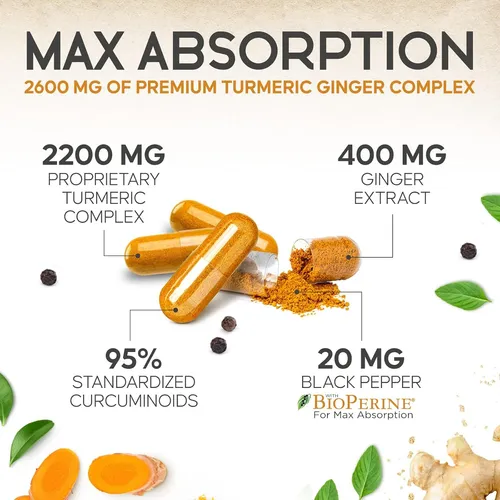 Curcumina De Cúrcuma Con Bioperina Y Jengibre 2600 Mg 95% Cu