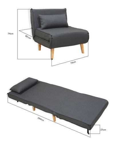 Sofá Cama Individual Sillon Reclinable Comodo Moderno Lino