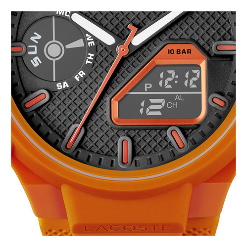 Reloj Lacoste Hombre Lc33 Multifuncion 2011369 Malla Naranja Bisel Naranja Fondo Naranja