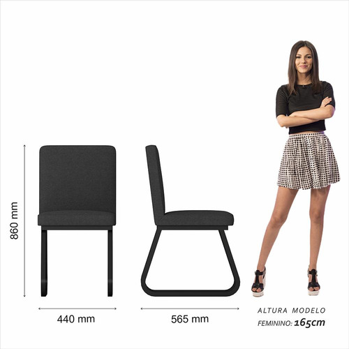 Mesa Com 6 Cadeiras Industrial 1,8 Aspen Pr/cin/grf - M.a Cor Preto Fosco/cin/linho Grafite