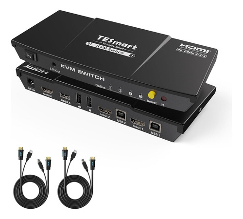Conmutador Kvm Hdmi Tesmart De 2 Puertos 4k @60hz, Conmutado