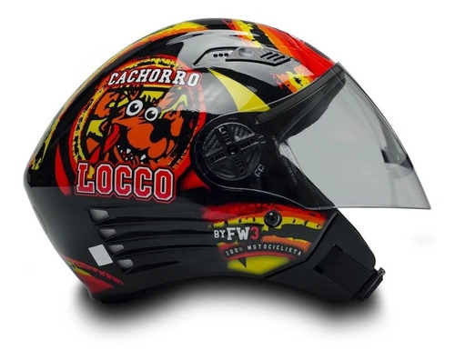 Capacete Fw3 Aberto X Open Todas Cores Tamanho Do Capacete 58 Cor Preto Desenho Cachorro Locco Preto Brilhante