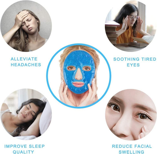 Máscara Facial + Antifaz Ojos Gel Frío Calor Insomnio Estrés