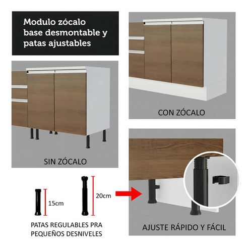 Cocina Integral Completa Modular Madesa Marina 280cm 01 Color Blanco/Marron/Blanco