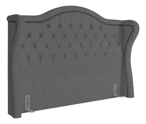 Kit Cabeceira Box Lisboa 140cm Com Puff Linho Cinza Escuro
