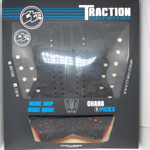 Deck Surf Antiderrapante Ct Wax Ohana Preto Vermelho