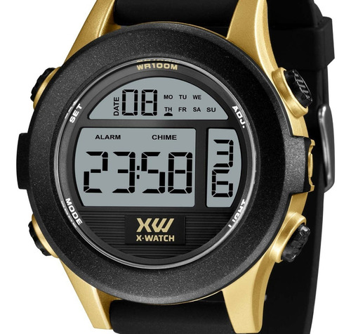 Relógio Digital Masculino X-watch Prova D'água Para Mergulho Cor Da Correia Preto Cor Do Bisel Preto Cor Do Fundo Cinza