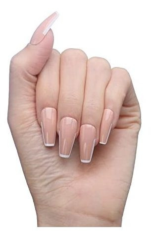 Uñas Postizas Tipo Frances Color Rosa Gloss Con Punta Blanca