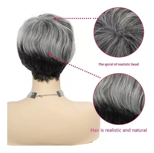 Peruca Prateada Feminina, Cabelo Curto Cacheado, Peruca