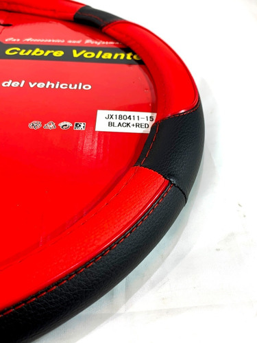 Cubre Volante Simil Cuero 38cm Exterior Negro & Rojo V82