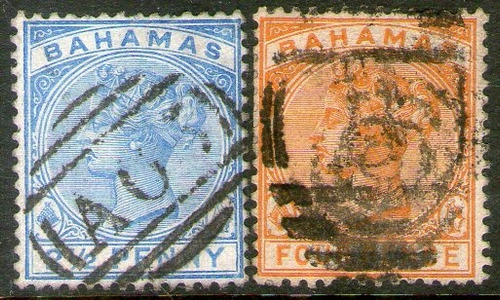 Bahamas 2 Sellos Usados Reina Victoria Años 1884-90