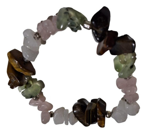 Pulsera Natural Prehnita Ojo De Tigre, Cuarzo Rosa Y Lechoso