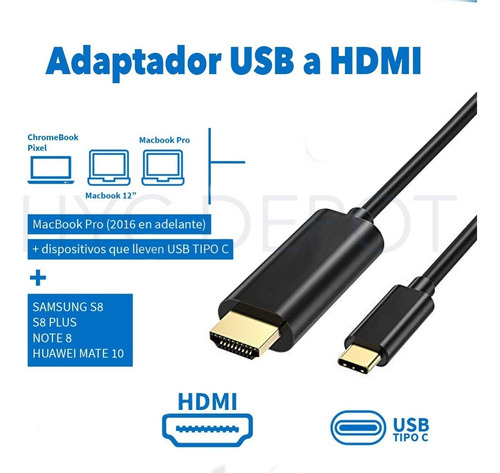 Cable Adaptador Usb C A Hdmi 1,8 Mt Para Macbook Pro Full Hd