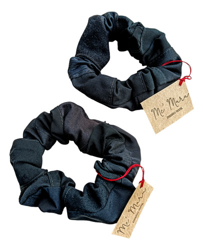 Set X 2 Scrunchies Colitas De Pelo Lgbt Upcycling Pachwork Negro Patchwork