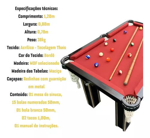 Bolas Numeradas nacionais sinuca bilhar snooker 50mm - Empório dos