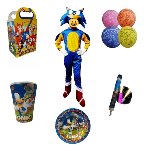 Disfraz Sonic Paquete Fiesta Articulos 10 Niños