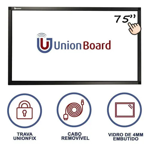 Moldura Interativa Unionboard de 75" Com Vidro e 20 Toques