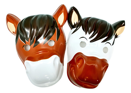 Caretas De Plástico X 6 U. Marrón Caballo