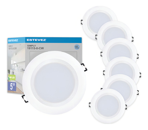 Pack 6 Lámparas Led Techo 9w, 6000k, Estévez, Color Blanco