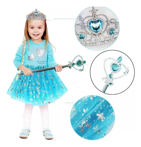 Set Disfraz Elsa Frozen Corona/varita/mechon Y Tutu