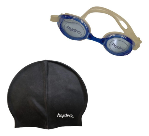 Combo Natacion Adulto! Gorra Silicona Negra + Lente Hydro Az