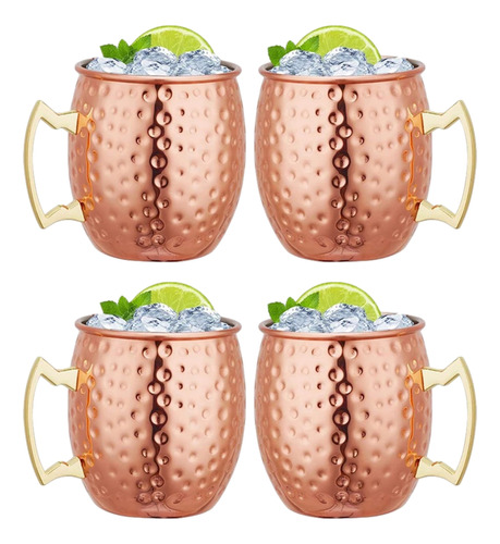 Taza Vaso 550 Ml Cobre Moscow Mule Coctel Acero 4 Piezas 