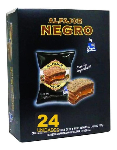 Imagen 1 de 3 de Alfajor Negro Caja X24 Unidades Punta Ballena Envio Gratis