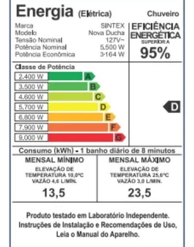 Chuveiro Nova Ducha Sintex D155 Branco 127v 5500w 3t C/ Cano