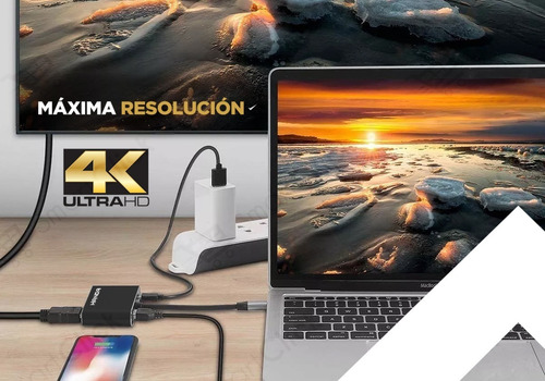 Adaptador Usb C Hdmi Vga Audio 3.0 Usb Carga 5 En 1 Mhl Otg Color Negro
