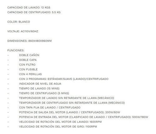 Imagen 3 de 4 de Lavadora Dobletina 12kgs/5.5kgs - Premier - 7825t2c12wn1