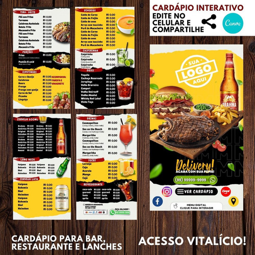 Cardápio Lanches/ Bar E Restaurante- Menu 100% Editável Cel