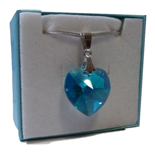Colar Coração Cristal Swarovski Blue Zircon Boreal 1,8 Cm