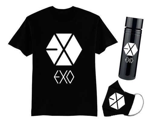 Kpop Exo Paquete Playera Botella Y Cubrebocas