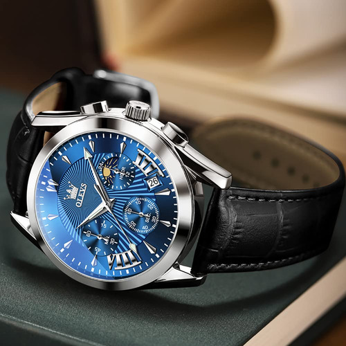 Reloj Redondo Olevs Para Hombre Con Correa De Cuero Con Cron