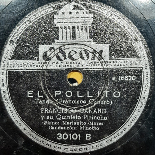 Pasta Francisco Canaro Quinteto Pirincho Mores Odeon C502