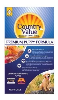 Country Value Puppy Formula 40lb Alimento Premium Para Perro Cachorro en Crecimiento de Todas Las Razas A Base De Cerdo, Pollo, Arroz, Pescado Y Omega. 21% Proteína Animal de Alta Digestibilidad. 18Kg