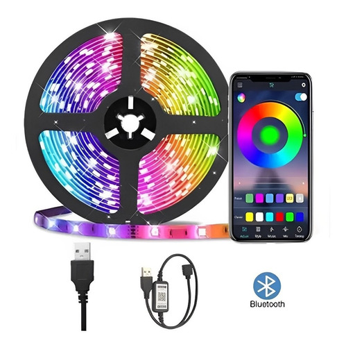 Fita Led Bluetooth Usb 5m Resistente Para Sala Quarto Tv Cor da luz Colorida Tensão de operação 5V