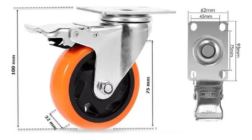 Rueda Para Carros Muebles Frenos 3 Pulgadas (100 Kg)
