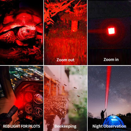 Linterna Recargable De Luz Roja Luz Blanca Y Led Roja 2 En 1