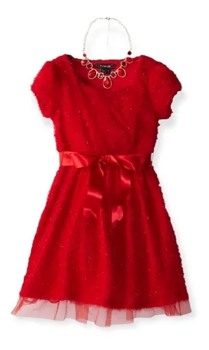 Vestido Fiesta Ni a Importado Usa Rojo Talla 16 Con Collar