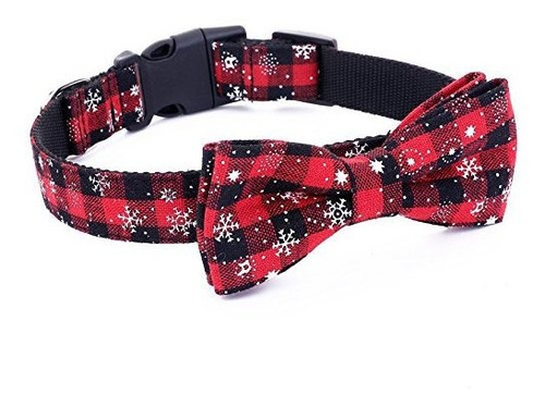 Collar Navidad Perro Con Lazo Desmontable, Cuadros