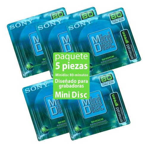 Sony Recordable Minidisc 80-minutes 5 Pzas Pack Emeraldgreen