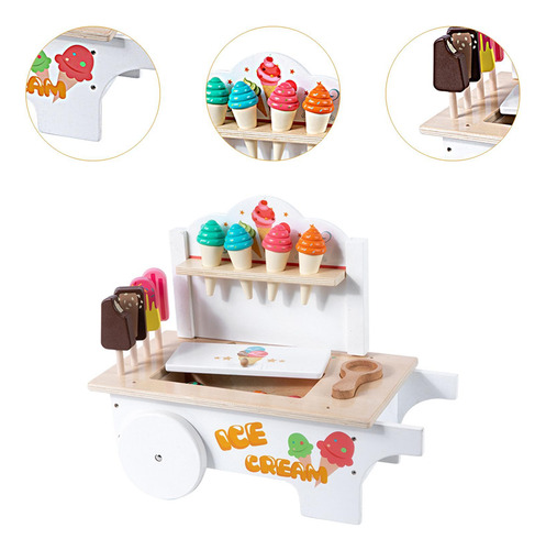 Juguete De Carrito De Helado De Madera, Juego De Juguete De