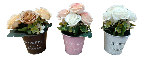 Juego De Maceta Rosas Artificiales Flores Decorativas Jardín Café