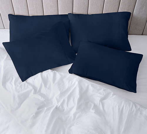 Fundas De Almohada Estandar Con Cierre De Sobre Color Azul Azul Marino Liso
