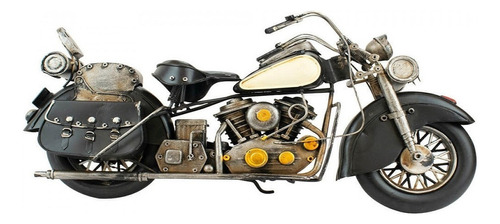 Motocicleta Preta Decorativa Estilo Retrô Vintage 20x40x12 Cor Preto