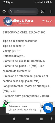 Arranque Monta Carga Mitsubishi 12v 10 Dientes (32a66-11100